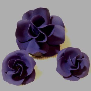 Beautiful Layered Purple Metal Flower Scarff Ring and Earrings